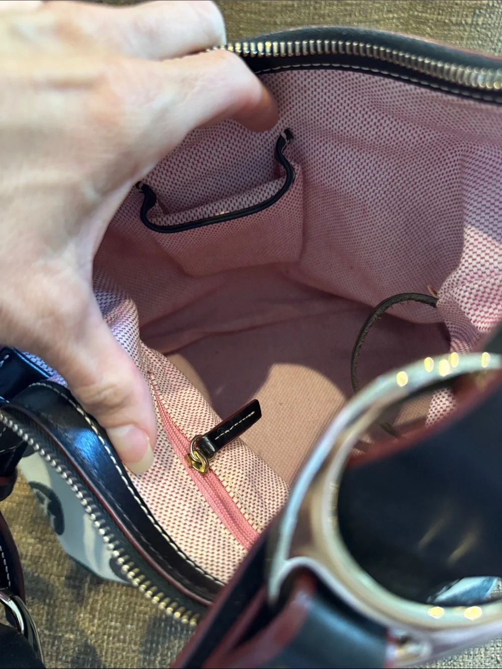 Dooney & Bourke monogram hobo style bag purse with duck charm